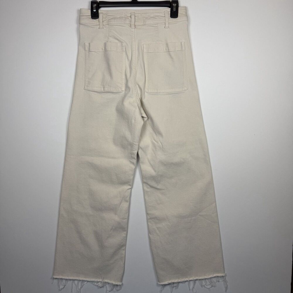 Zara Marine Straight Cream Denim Jeans Raw Hem Wide Leg Size 8 28” Inseam - Picture 3 of 12
